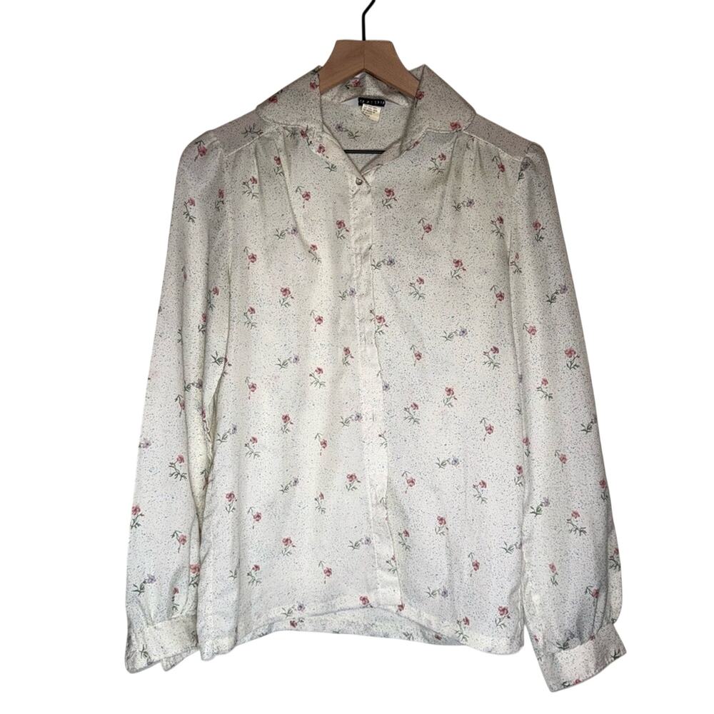 VINTAGE EASTBAY lightweight cottagecore dainty romantic floral buttonup blouse 8